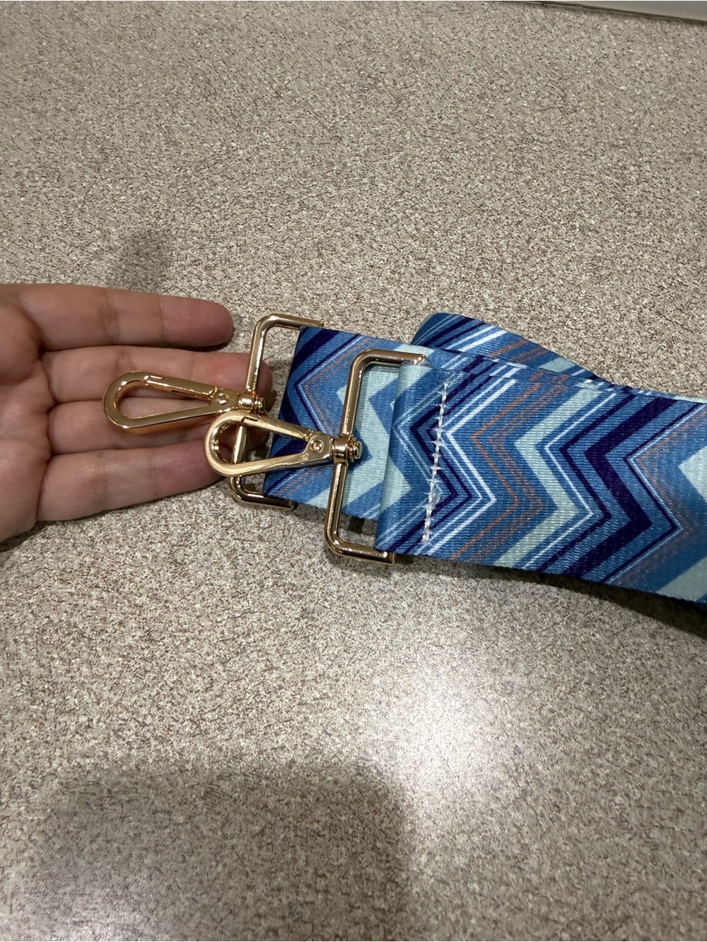 Blue Chevron Adjustable Bag Strap with Gold Hardware - Picture 3 of 4